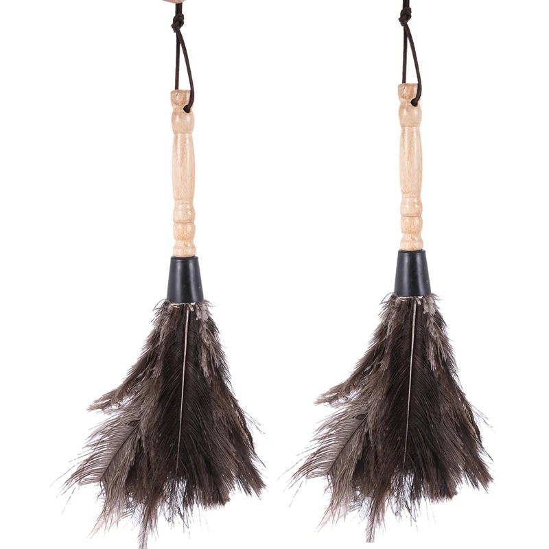 

2X Anti-Static Ostrich Feather Fur Brush Duster Dust Cleaning Tool Wooden Handle