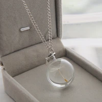 fashion women necklaces wish real dandelion crystal necklace glass round pendants necklace silver color chain choker necklace