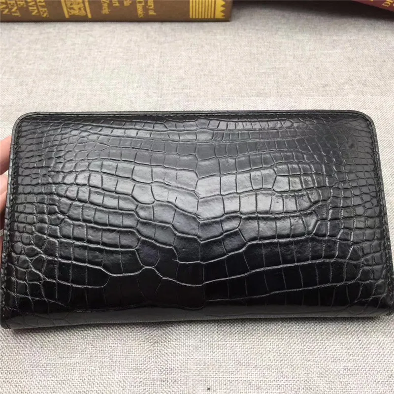 Мужской дизайнерский большой клатч из натуральной крокодиловой кожи Длинный