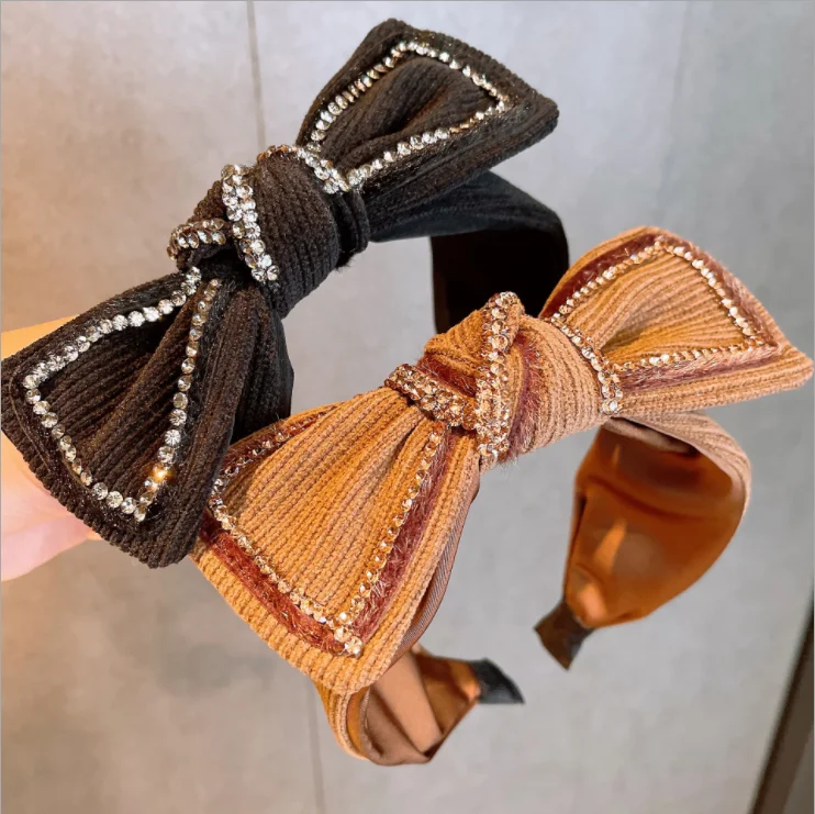 

Women hairbands ins luxury full diamond temperament flannel bow hairpin headbands