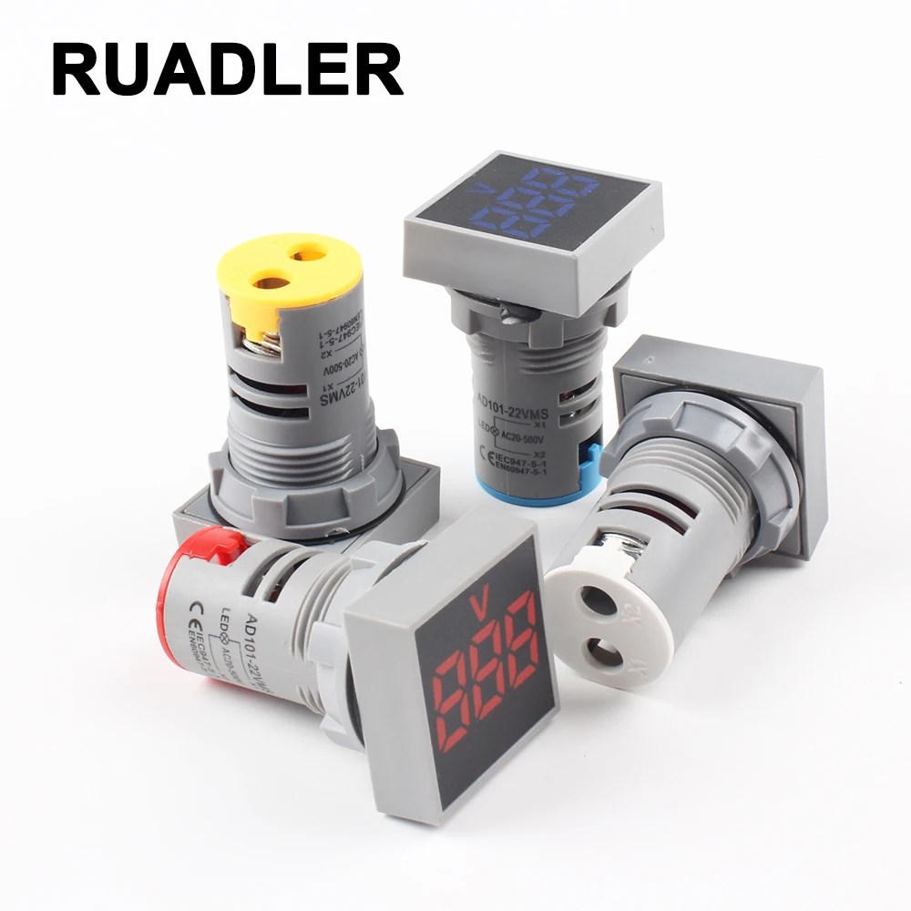 Вольтметр мини-измеритель напряжения с круглым LED дисплеем 22 мм 20-500 В переменного