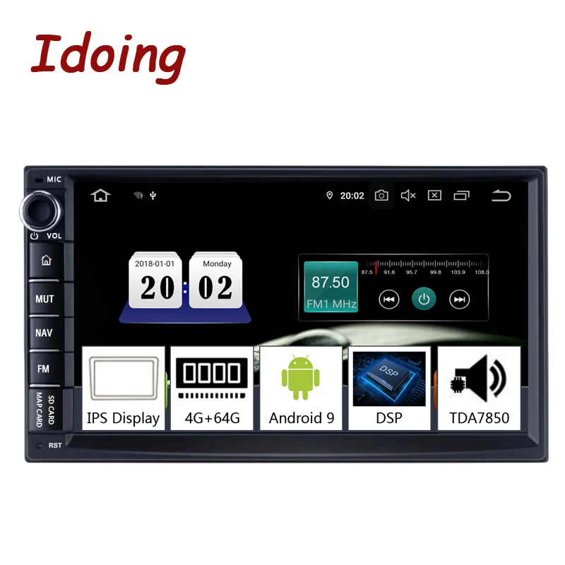 Фото Автомобильный мультимедийный плеер Idoing 7 дюймов 2 Din Android 9 0 радио PX5 4 Гб + 64 ГБ