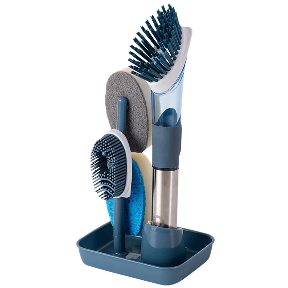 

Soap Dispensing Dish Brush Set Kitchen Brush With Stand 3 Brush Replacement Heads Stainless Steel Handle Dish Wand Scrub Brush