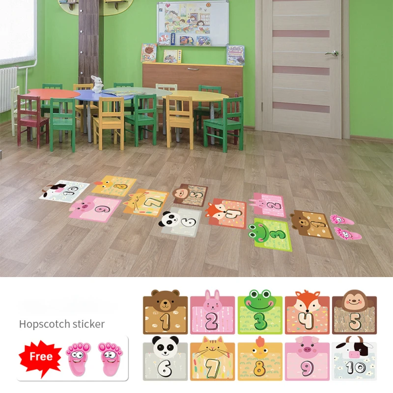 

Cartoon Animals Numbers Grid Children Game Wall Sticker Kids Room Decoration Wallpaper Background Home Decor Floor Stickers