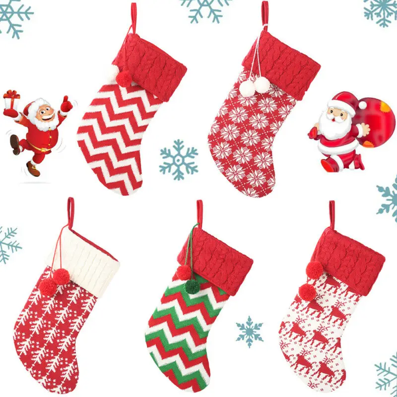 Роскошные рождественские чулки вязаные Традиционные подарки Санты