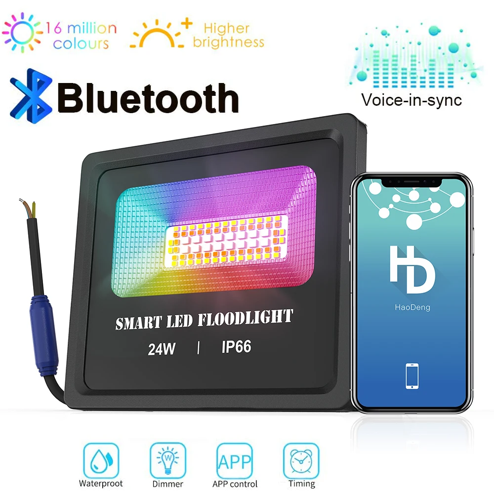 

Светодиодный прожектор 24 Вт, наружный, меняющий цвет, ландшафсветильник льник, Bluetooth, сетка, управление через приложение, Интеллектуальный прожексветильник s IP66