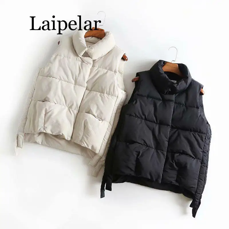 

Laipelar Cotton Coat Outwear Winter Vest Thick Section Keep Warm Vest Coat Turn-down Collar Solid Cold Season Coat Women Clothin