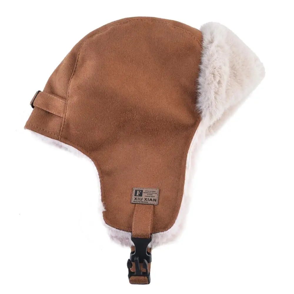 Шапка-бомбер с наушниками из искусственной кожи для мужчин и женщин русской зимы