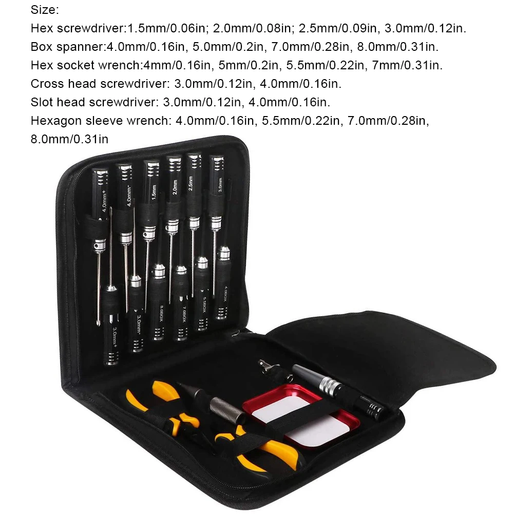 

18PCS RC Tool Kit Hex Socket Screwdriver Wrench Pliers Quadcopter Drone Car Model Repair Tool Heli Airplanes Boat RC Parts