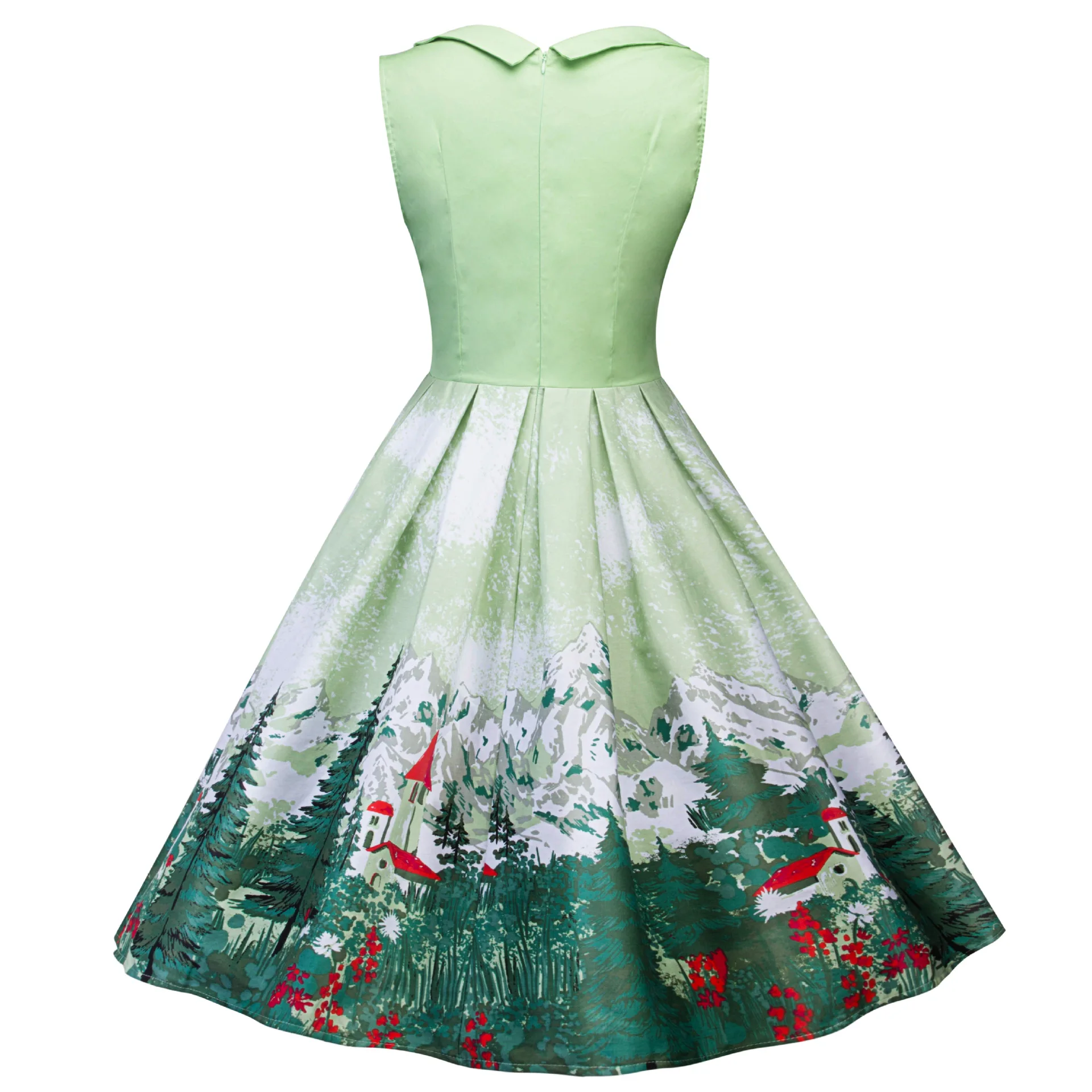 Винтажное Плиссированное зеленое платье без рукавов размера плюс с Горным