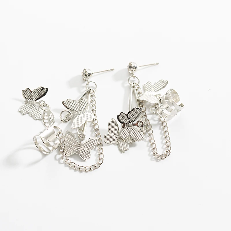 

Fashion Explosion Girl Heart Cold Wind Cool Handsome Super Fairy Butterfly Chain Earrings Ear Bone Clip Integrated Ear Jewelry