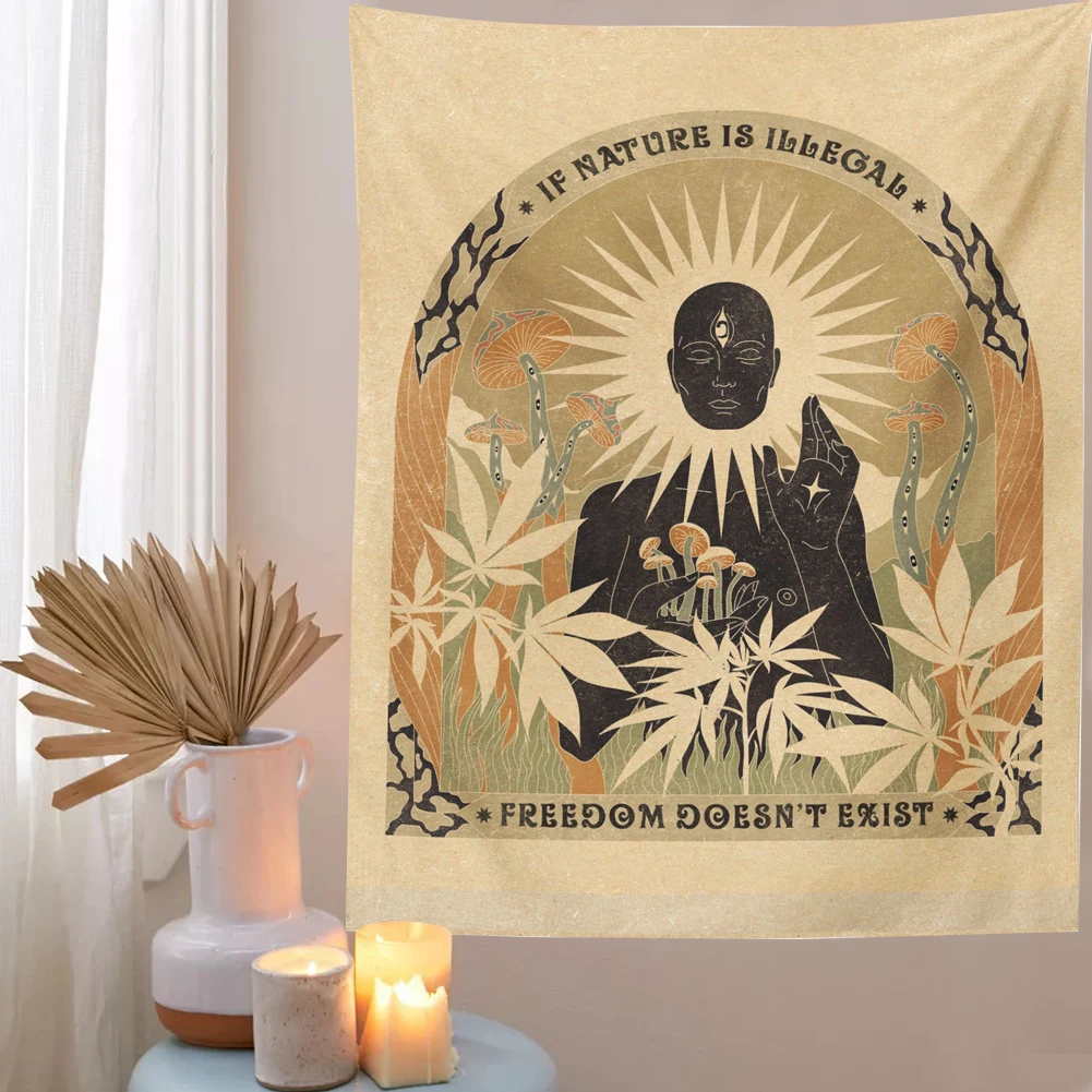 Винтажный настенный гобелен в стиле ретро декор бохо солнце луна змея цитата