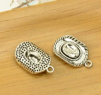 

Charm for making jewelry 5pcs 22x14mm antique silver color hat charms