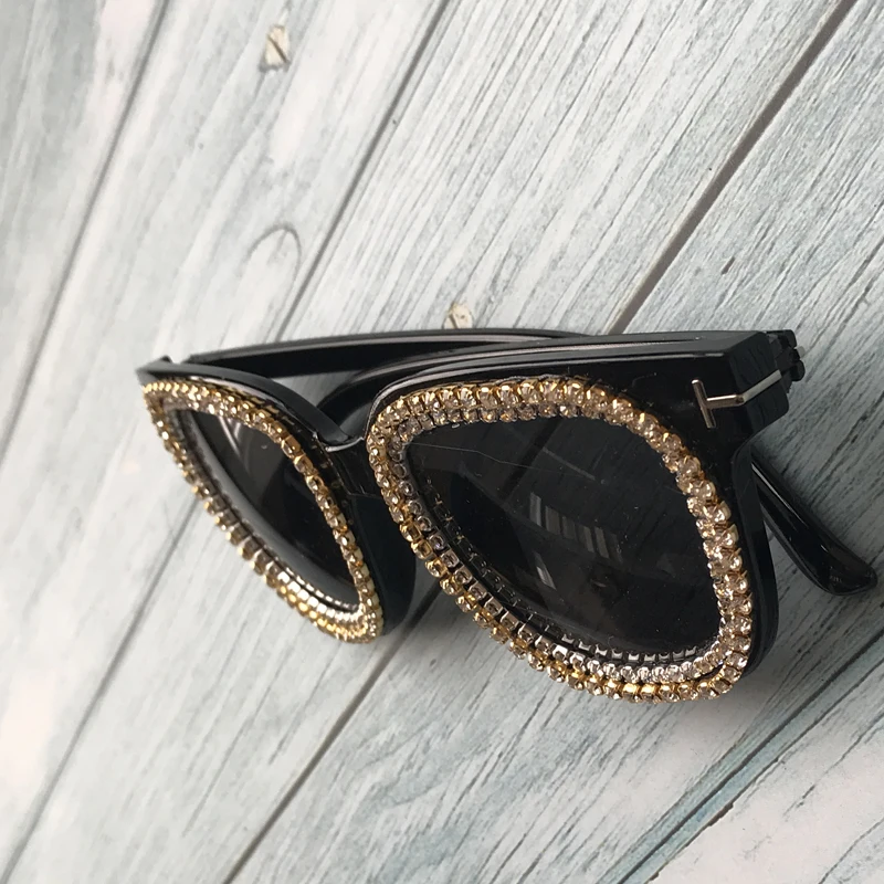 Женские квадратные солнцезащитные очки черные линзы Стразы uv400|Женские очки| |