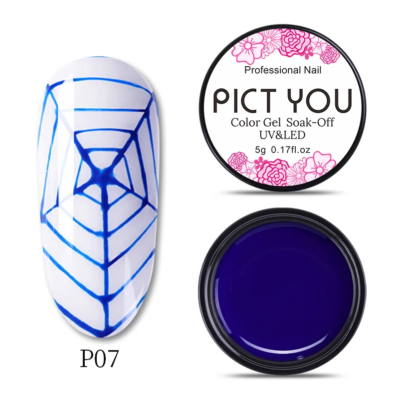 P07 PICT YOU 5 г паучий Гель-лак для рисования проволокой черный, белый, золотой, серебряный лак для дизайна ногтей с пауком долговечный УФ-гель - Цвет: P07