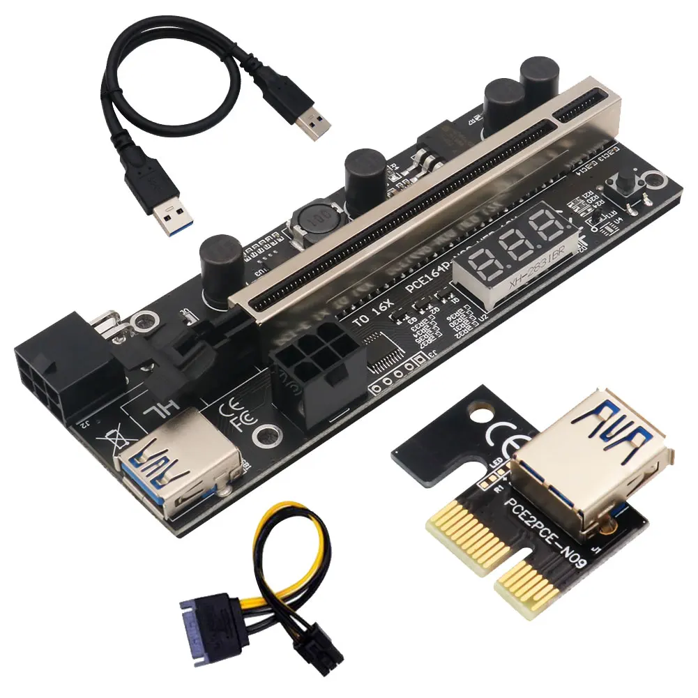 

PCI-E 1X to 16X Riser Extender Graphics Card PCI Express Extension Adapter with Temperature Sensor for GPU BTC Bitcoin Mining