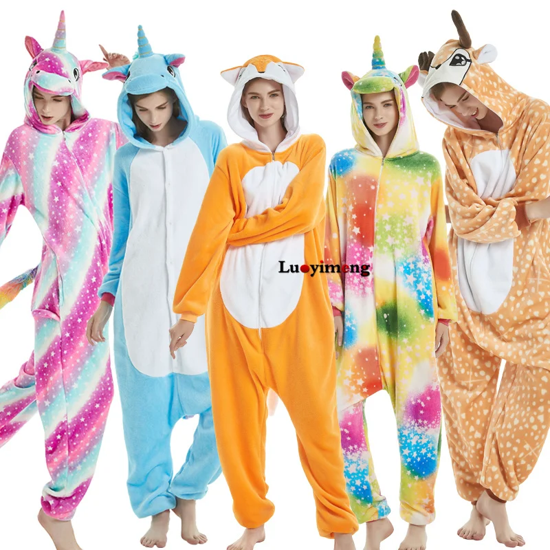 Кигуруми пижамы для взрослых женщин Единорог аниме панда Onesie животные костюмы