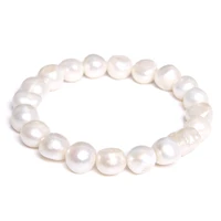 white 10 11mm real genuine natural pearls bangle baroque freshwater pearl elastic beaded bracelet chain for women jewelry gifts