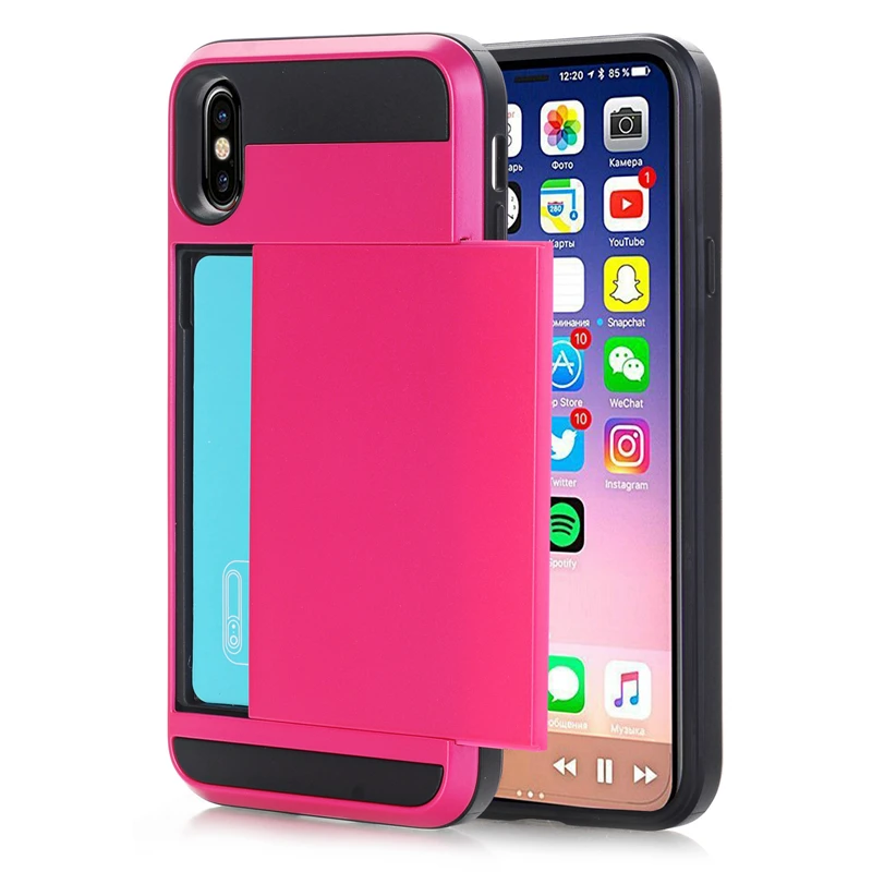 Слайд бумажник с отделением для карт хранения Защитный чехол мобильного