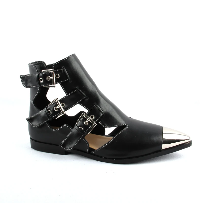 Женские ботинки с металлическим острым носком на ремешке пряжкой | Обувь