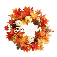 artificial wreath with pumpkin berries maple leaf for autumn halloween thanksgiving day door home decoration19inch