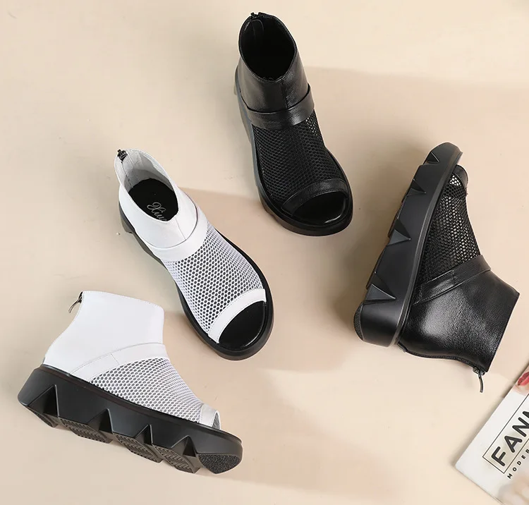 

Women Sandals 2021 Summer Breathable Shoes Woman High Heeled Genuine Leather Sandalias De Mujer Thick-soled Platform Wedge Shoes