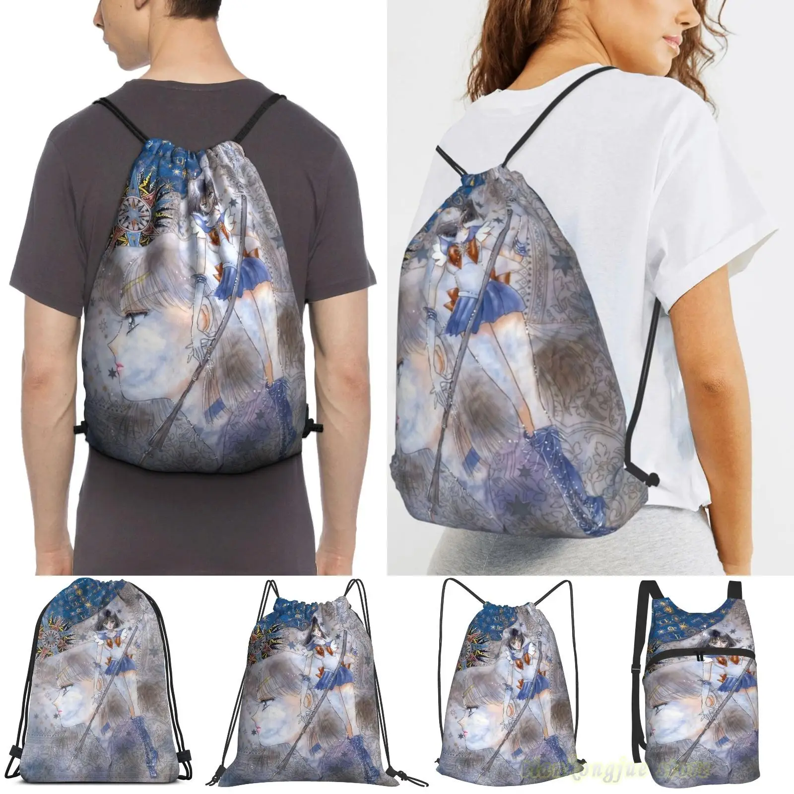 Унисекс сумки на шнурке Сейлор Сатурн (3) женские рюкзаки мужские уличные