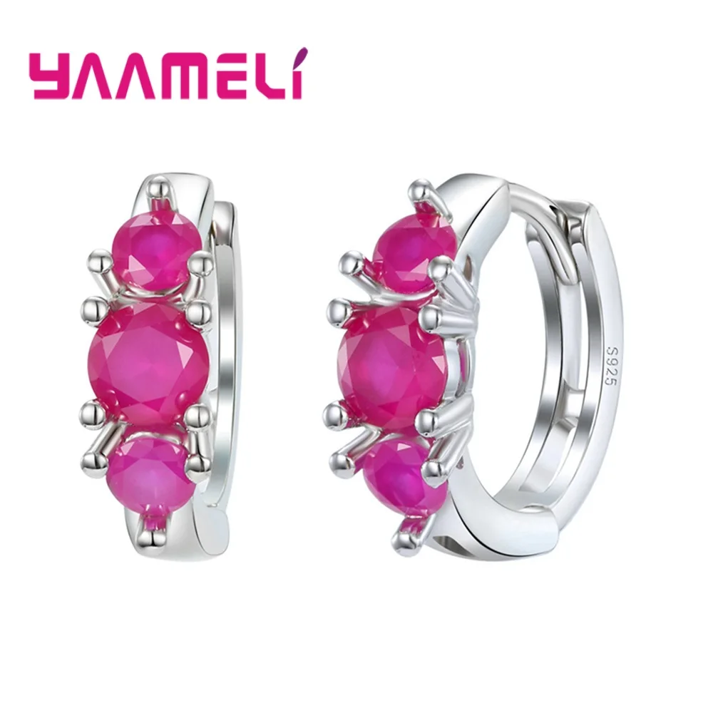 

New Come Women/Bride/Girls 925 Sterling Silver Jewelry Accessory Free Shipping Wedding/Engagement Small Fuchsia Hoop Earrings