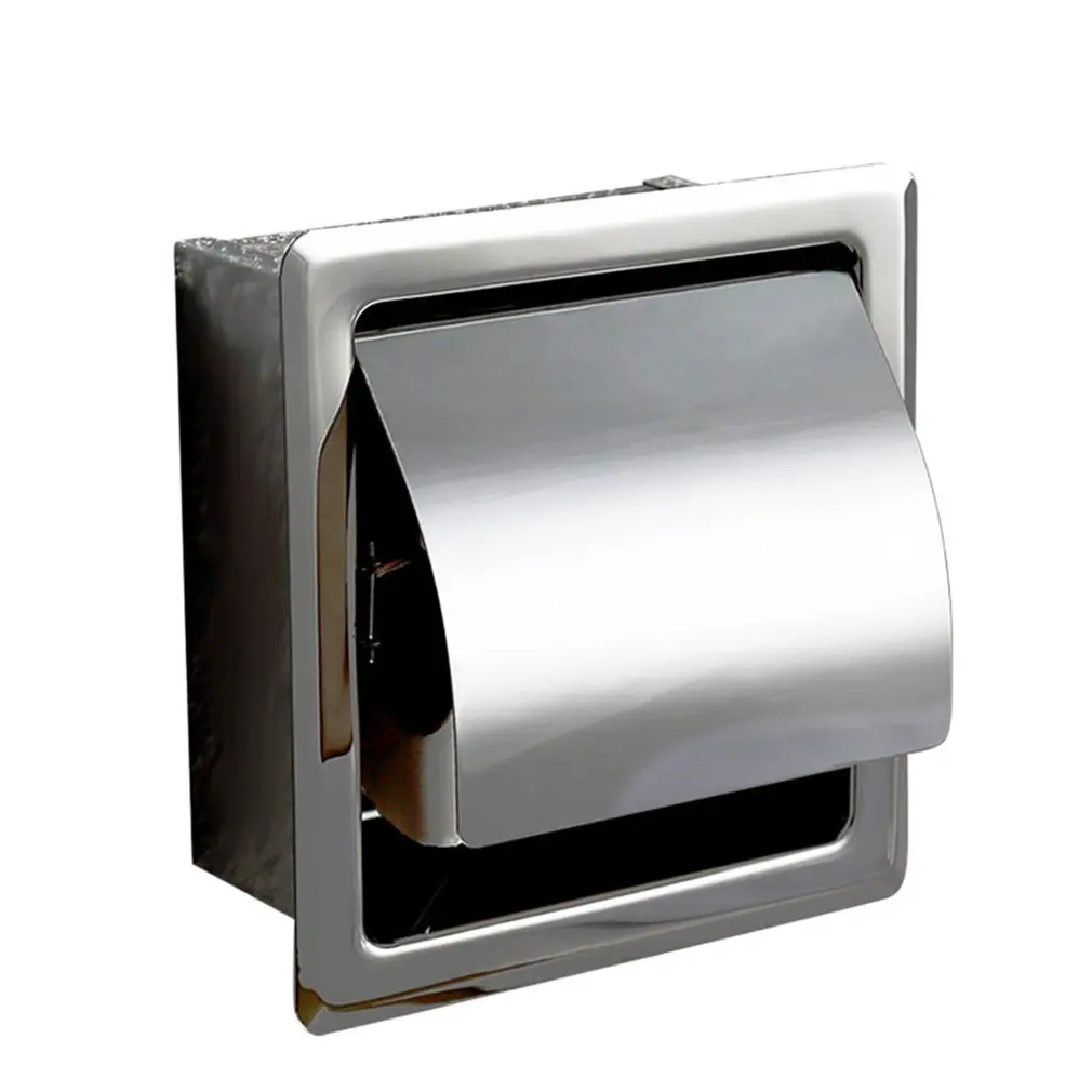 

Stainless Steel Bathroom Toilet Roll Paper Holder Box Concealed Wall Mounted Recessed Wall Embedded Bathroom Accessories