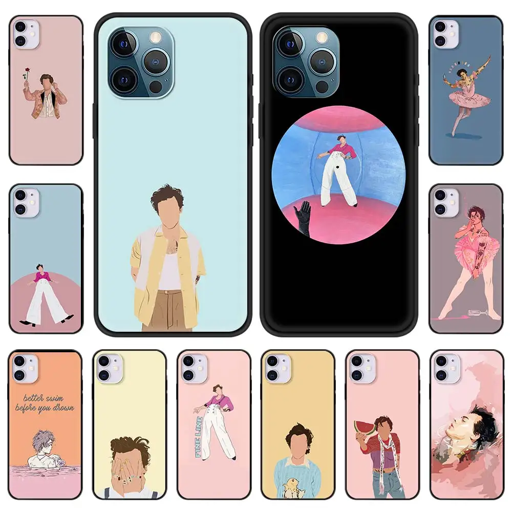 

H-Harry-Art Styles Love Cartoon Phone Case For iPhone 13 12 11 Pro MAX XR X SE XS 7 8 Plus Soft Silicone Black Matte Cover Shell