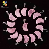 25pcs lot natural pink quartz stone moon pendants necklace diy fashion wholesale free shiping for jewelry making women