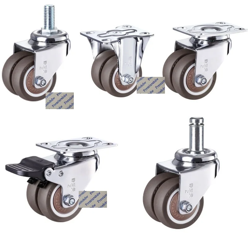 

2Pcs 1.5" 2" Heavy Duty TPE Double Dual Wheels Castor Caster AGV Trolley Medical Chair Sewing Machine Card Spring Thread Bolt