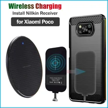 Qi Wireless Charging for Xiaomi Poco F1 F3 F2 Pro M3 X3 Pro X3 NFC Wireless Charger+Nillkin Receiver Type-C Adapter Gift Case