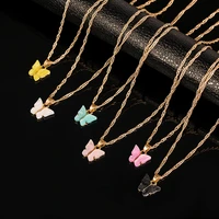lovr 2020 new korean small butterfly necklace women fashion adorable sweet simple clavicle chain acrylic necklace female jewelry