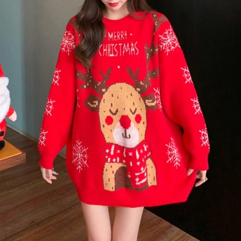 

Women Knitted Sweater Cute Tops 2020 Autumn Winter Fashion Korean Harajuku Sweet Strawberry Long Sleeve Oversized Sweater Kawaii
