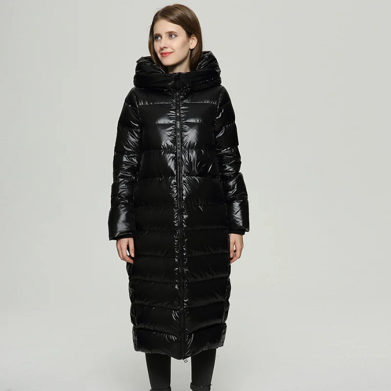 Женский пуховик на белом утином пуху Толстая теплая Длинная зимняя куртка