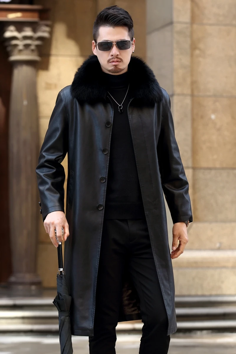

Clothing Sheepskin Men Coat Genuine Jacket Middle-aged Father Fox Fur Collar Windbreakerlong Plus Velvet Leather Coats