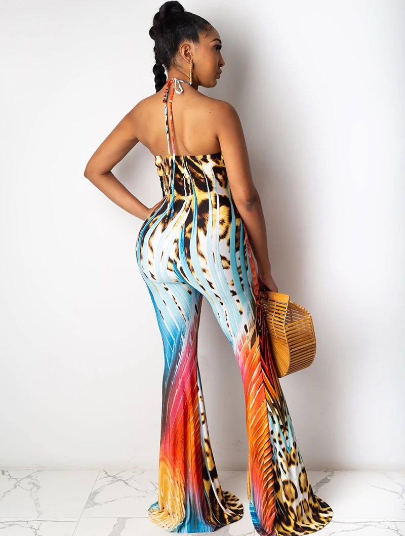 

Bonnie Forest Leopard Print Wide Leg Pants Jumpsuist Sexy Backless Cut Out Women Rompers Club Overalls Special Occasion Outfits