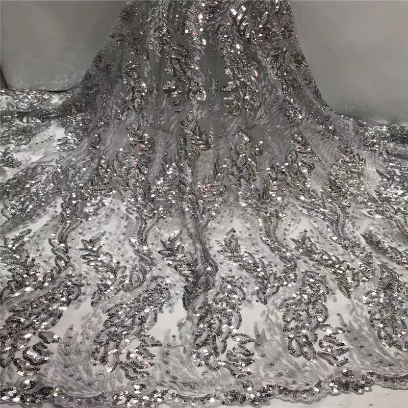 Madison Nigerian Lace Fabric 2019 High Quality Sequin Navy blue Embroidered Tulle African Pink 5Yards | Дом и сад