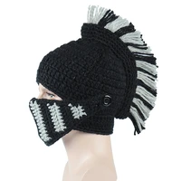hot selling novelty roman hat winter beanie hats for men warm mask knight helmet knitted cap handmade gladiator mask hat