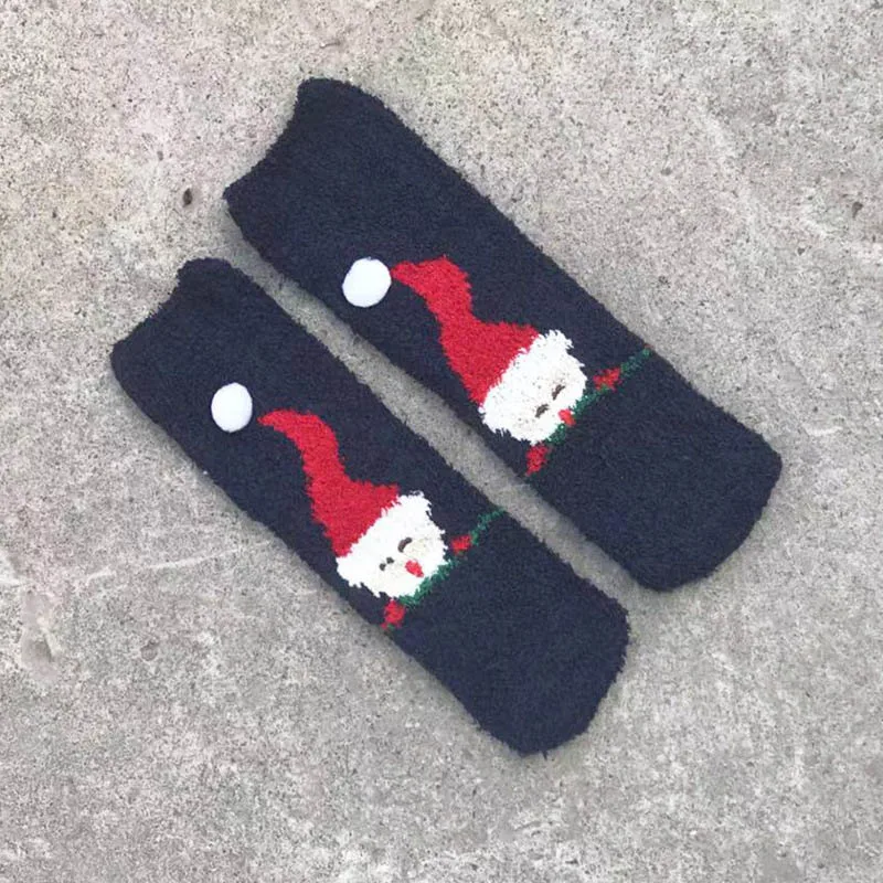 Navy blue santa Модные осенние и зимние новые красные рождественские утолщенные бархатные носки-тапочки кораллового цвета для взрослых, женские носки, подарок - Цвет: Navy blue santa