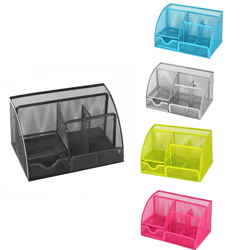 

Office Mesh Desk Tidy Multifunctional Stationery Storage Desktop Organiser Pen Holder with Drawer