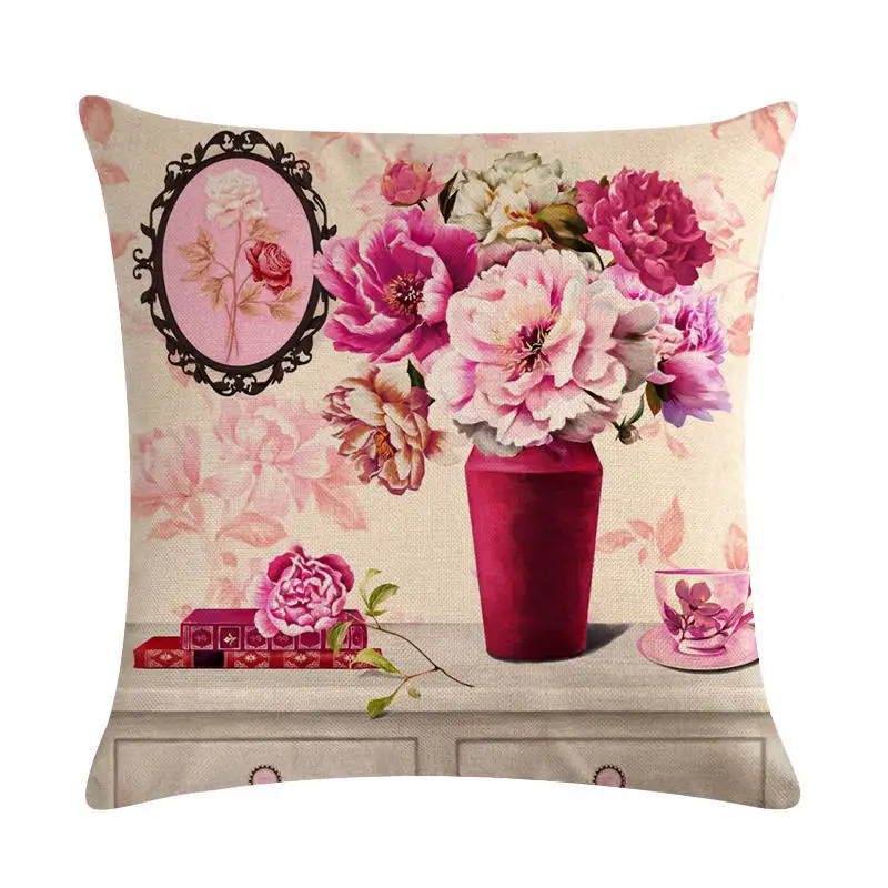 

45x45cm Home Decor Flower Vase Pillow Cover Decorative Linen Sofa Car Chair Throw Pillowcases Floral Cushion Covers Funda Cojins