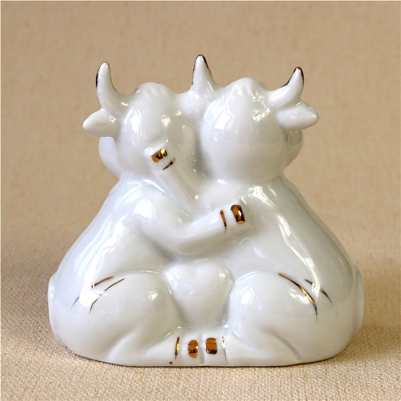 Милая фарфоровая фигурка быка пара керамический бык миниатюрное украшение
