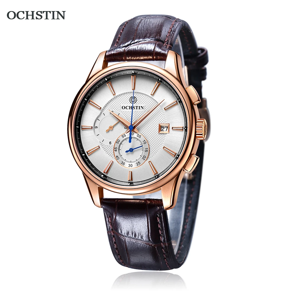 2021 OCHSTIN Casual Sport Watches for Men Luxury Leather Wrist Watch Man Clocks Fashion Chronograph Quartz Business Wristwatches