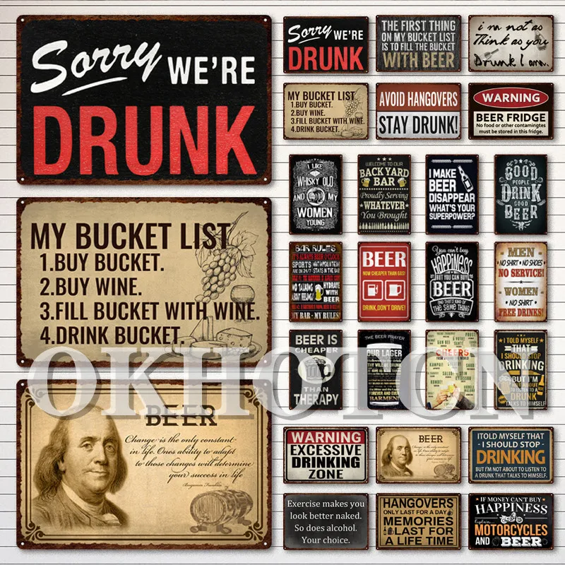 

Drink Kitchen Decor Tin Sign Funny Beer Wine Lover Vintage Metal Plaque Bar Pub Club Sign Man Cave Metal Wall Decor Poster Plate