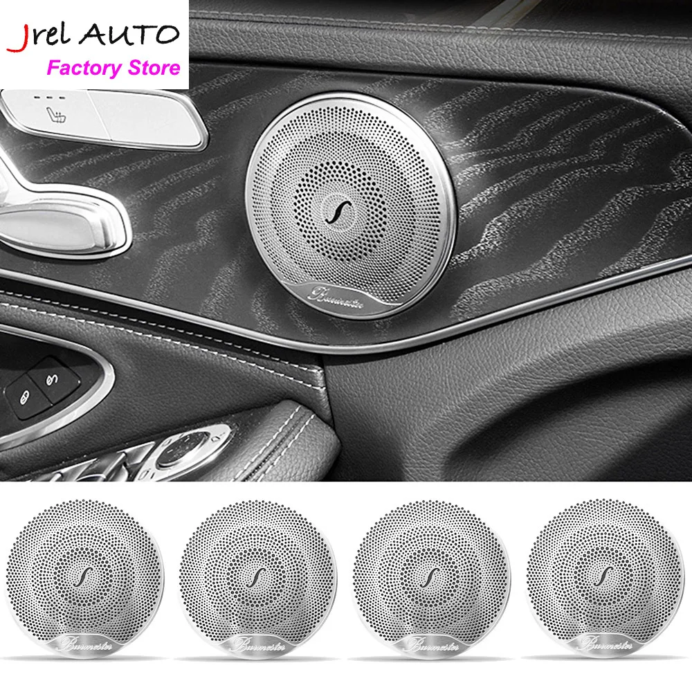 

JREL 4pcs Car Door Audio Speaker Decor Cover Loudspeaker 3D Trim Sticker For Mercedes Benz AMG C E Class W205 W213 GLC Car