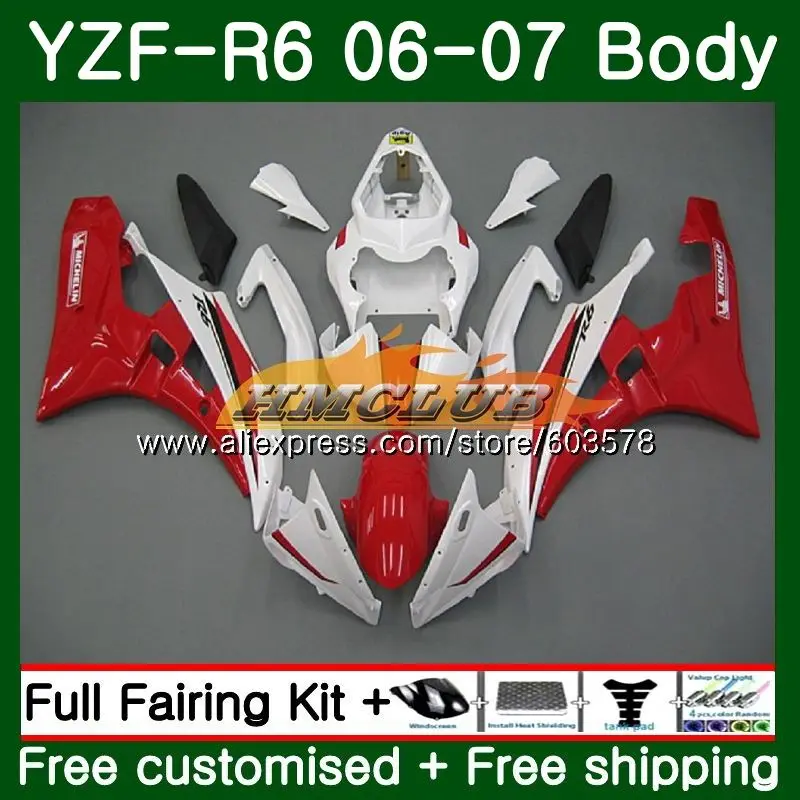 

Корпус для YAMAHA YZF R 6 YZF-600 2006 2007 Kit 56CL.7 YZF R6 600CC YZF 600 06 07 YZF600 YZFR6 06 07 Горячий красный белый обтекатель