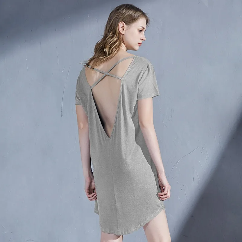 

Summer European and American Sexy Sleepwear Backless Women's Dress Pure Color Modal Cotton Comfortable Thin Home Wear