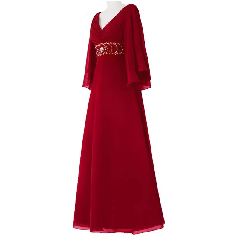 Платье ТРАПЕЦИЕВИДНОЕ для матери невесты с длинным рукавом и V-образным вырезом |